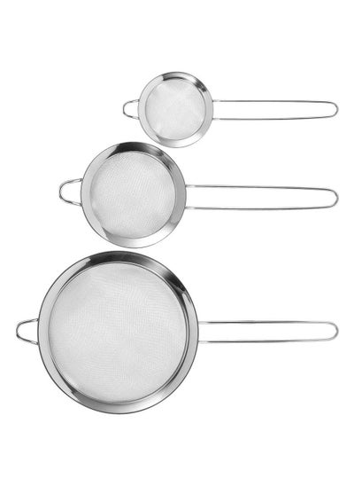 Buy Kitchen Stainless Steel Manual Flour Sifter Sieve Strainer Kitchen Cooking Baking Tool 3Pcs in UAE