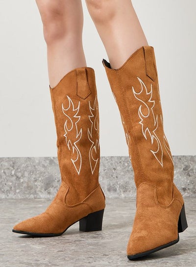 Buy Calf Suede-Look Embroidered Western Boots in Saudi Arabia
