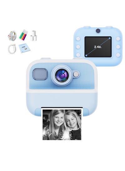 Buy REBEL Kids Instant Camera, M8 Photo Camera for Children, Print Camera, 32GB Storage, 2.4" Display, 48MP Cameras, 1080p Video, 3 Photo Rolls, 5 Coloring Pens (Blue) in UAE