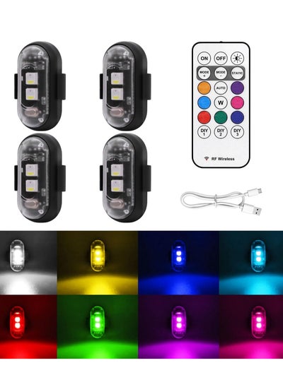 Buy 4PCS Wireless LED Strobe Lights with Remote Control, 8 Colors USB Charing Waterproof Anti-Collision Led Emergency Warning Lights for Car Motorcycle Drone Aircraft Bike in Saudi Arabia