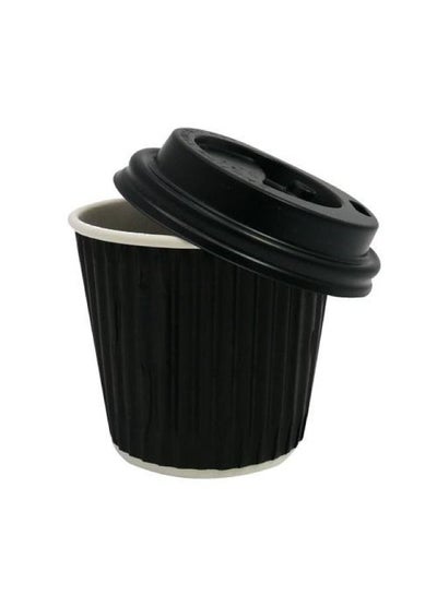 اشتري 25 Pieces Disposable Ripple Coffee Cups Black With Lid 4 Oz - Disposable Ripple Insulated Coffee Cups. في الامارات
