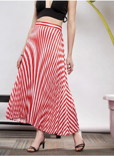 Buy Striped Pleated A-Line Satin Skirt in Saudi Arabia