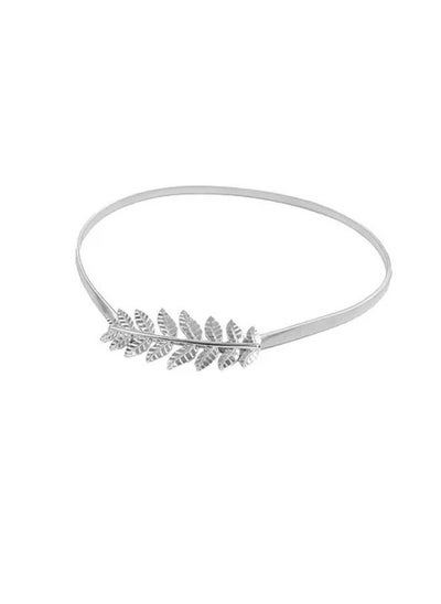 Buy Skinny Elastic Belt Leaf Design Clasp Silver in UAE