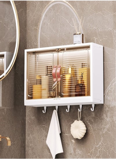 اشتري Large Capacity Wall Mounted Bathroom Organizer With Hooks and Cabinet Door في الامارات