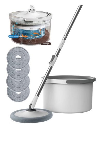 Buy Rotary Squeeze Mop and Bucket Microfiber Mop Pads Hand Free Wringing Floor Clean Mop with 4 Pads in Saudi Arabia