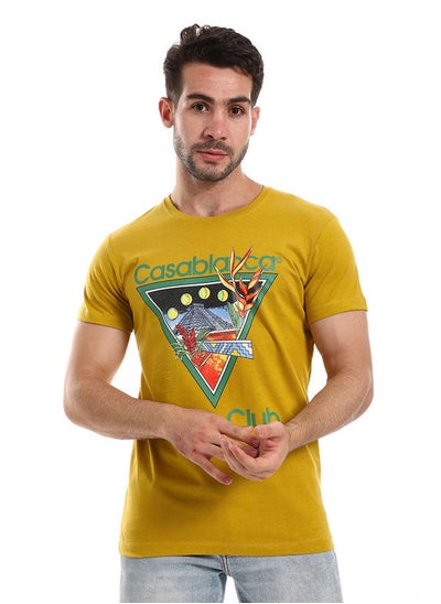 Buy White Rabbit Chest Triangular "Casablance Tennis Club" Mustard Tee in Egypt