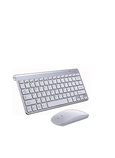 Buy Portable Wireless Keyboard With Mouse Set English Silver in UAE