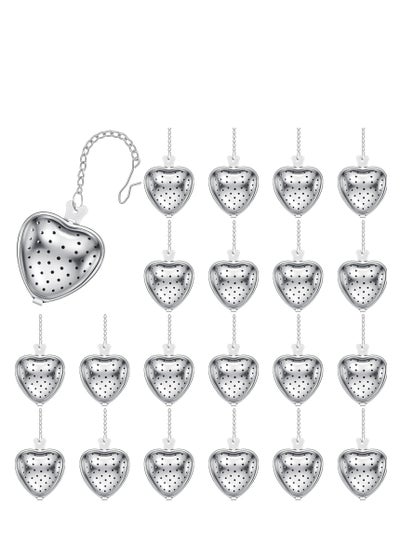 Buy 20 Pcs Tea Strainer, Stainless Steel Ball Infuser, Loose Leaf Steeper Interval Diffuser, Heart Shape Mesh Filters with Extended Chain Hook for Seasonings Cup Bottle (Silver) in Saudi Arabia