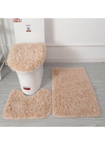 Buy COMFY NEW BATHROOM COLLECTION 3 PC SET DARK BEIGE SOFT CARPET in UAE