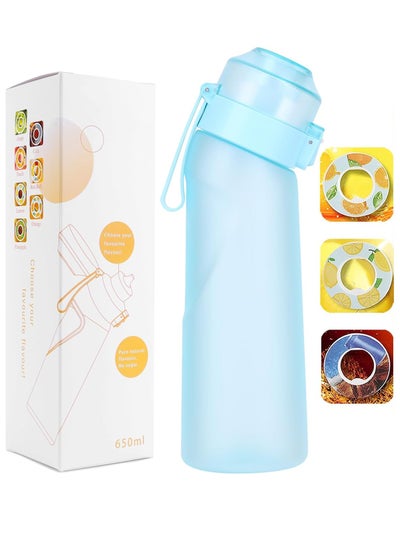 Buy Sports Air Water Bottle BPA Free, 650ml Starter up Set Drinking Bottles with Fruit Flavour Pod Scented For Flavouring 0 Sugar, 0 Calorie (Matte Blue) in UAE