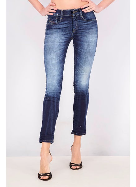 اشتري Women Skinny Fit Textured Stretchable Jeans, Wash Blue في السعودية