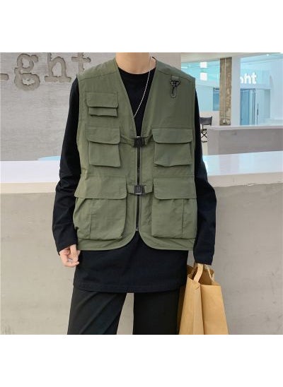 Buy Fashion Retro Vest Mens Streetwear BF Style Waistcoat Army Green in Saudi Arabia