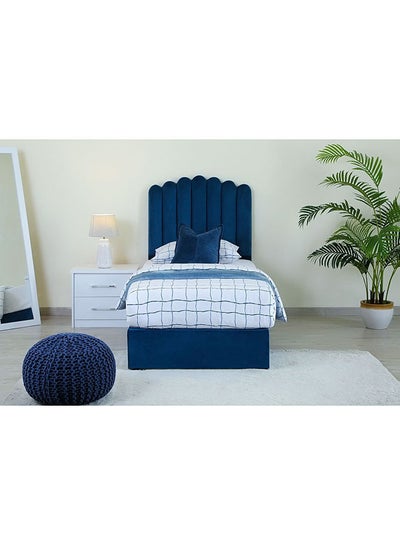 Buy Anna Single Bed Velvet Blue 90x200 cm in UAE