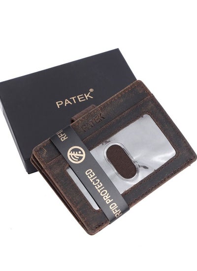 اشتري Patek Genuine Leather Business Card Holder Name Card Case Credit Card Wallet with ID Window RFID Blocking (Brown) في الامارات