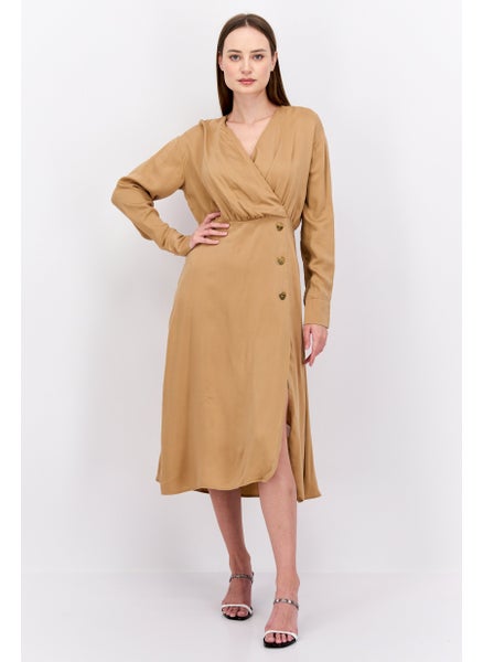 Buy Women Solid Midi Dress, Tan in UAE