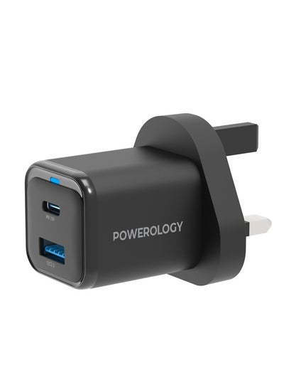 Buy Powerology 35W PD QC 1xUSB-C 35W and 1xUSB-A 18W GaN Charger UK - Black in UAE