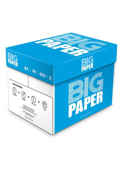 Buy Printer Copy Paper, Size A4, GSM 80, 500 Pages Ream (Bundle of 5 Reams) in UAE