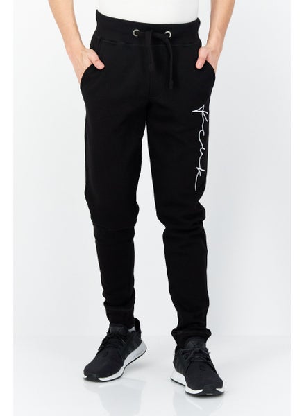 Buy Men Regular Fit Embroidered Jogger Pants, Black/White in UAE