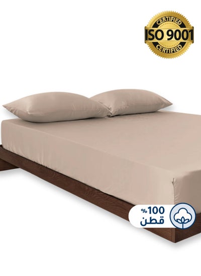 Buy Cotton Fitted Sheet Set, 100% Cotton, 200 TC, 3 Pieces King Size with 35 cm Deep Pocket in Saudi Arabia