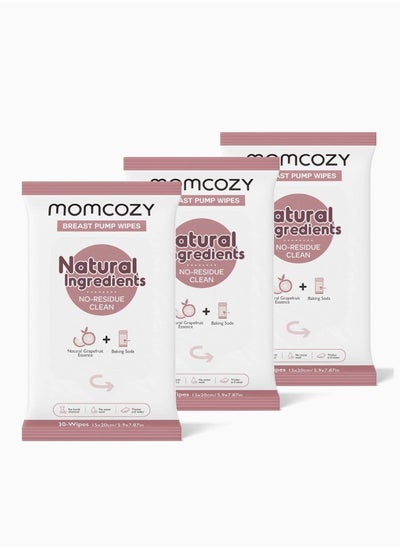 Buy Momcozy Natural Breast Pump Wipes for Pump Parts Cleaning On-the-go, 30 Count, Flash Clean & Resealable Pump Wipes, Leaves No Residue in UAE