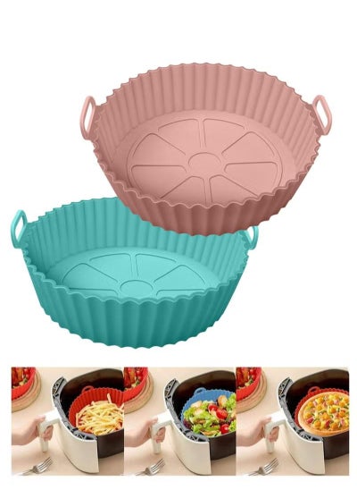 Buy 2Pcs Air Fryer Silicone Pot, Air Fryer Silicone Liners Round Food Safe Non Stick Air Fryer Basket Accessories Reusable Replacement of Flammable Parchment Liner Paper in Saudi Arabia