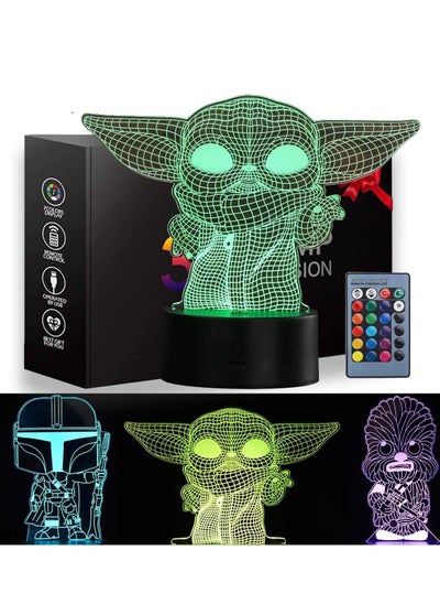 Buy Multicolour 3D Illusion Star Wars Night Light Three Pattern and 16 Color Change Decor Lamp for Kids and Star Wars Fans Yoda in UAE