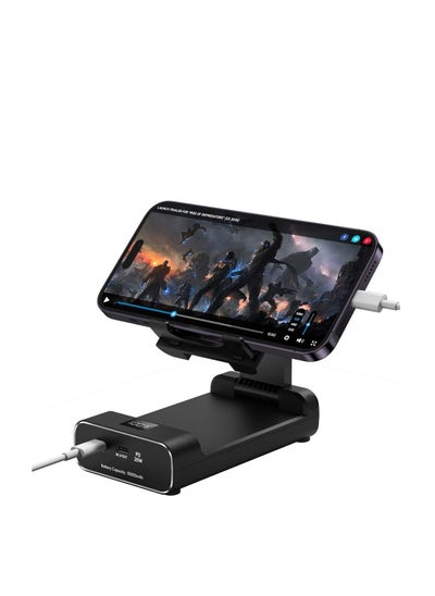 Buy 10000mAh Powerbank And Foldable Mobile Stand 2 In 1 Extendable & Foldable Design Lightning Input with Digital Display - Black in UAE