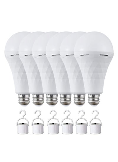 Buy Emergency LED Light Bulb with Hook Switch 9W Rechargeable Bulb LED Intelligent Emergency Bulb for Power Outage Restaurants, Guest Rooms, Camping, Hiking, Daylight White, 6-Pack in Saudi Arabia