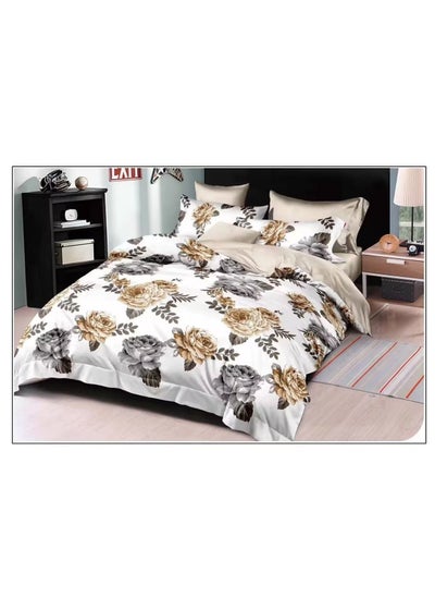 Buy Comforters 6pcs Vintage Quilted Bedding Set, Includes 1 fixed Quilt, 1 Fitted Sheet, And 4 Pillowcases,  Floral Design in UAE