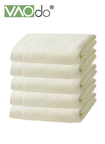 اشتري 5PCS 100% Cotton Towel High Absorbency Soft Long Staple Cotton Breathable Towel For Home Bathroom Sports Hotel White في السعودية