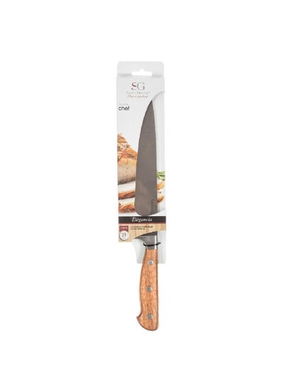 Buy Elegancia Stainless Steel Chef Knife Silver and Brown 1.85 x 4.5 x 33.9 cm 146607 in Saudi Arabia