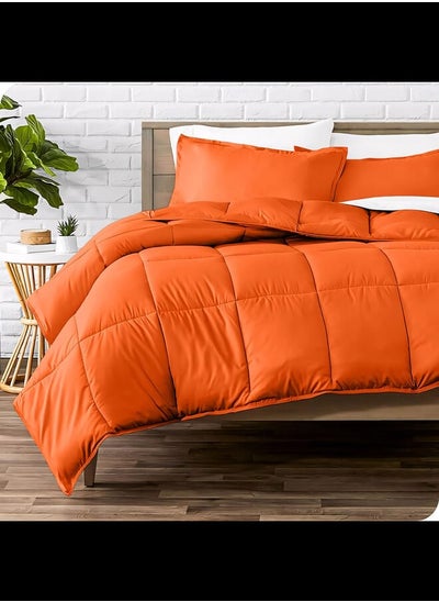 Buy Cotton - Plain - 3 Pieces Heavy Comforter Set - 2.8Kgs - Down Alternative Filling - (For Matress 100cm/120cm) - Size (180cm x 240cm) + 2 Pillow Case Covers (50cm x 70cm) - Orange in Egypt