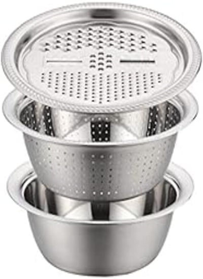 اشتري (3 Pieces) Stainless Steel Strainer and Chopper Set for Cutting and Washing Fruits and Vegetables Multifunctional Kitchen Bowl - JUST.FO.U.STORE في مصر