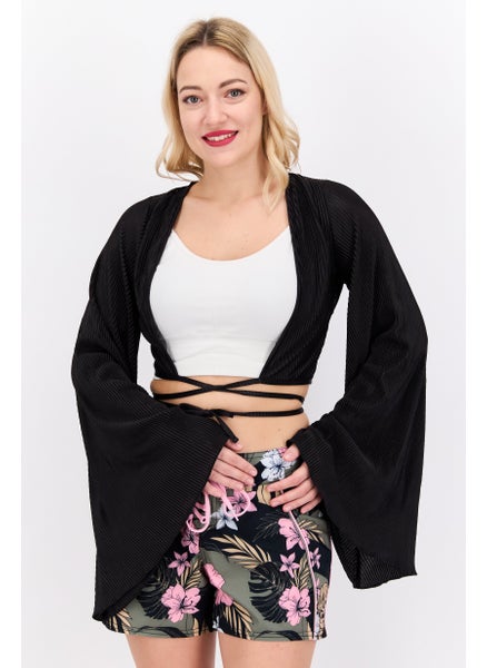 Buy Women Textured Wrap Top Beachwear, Black in UAE