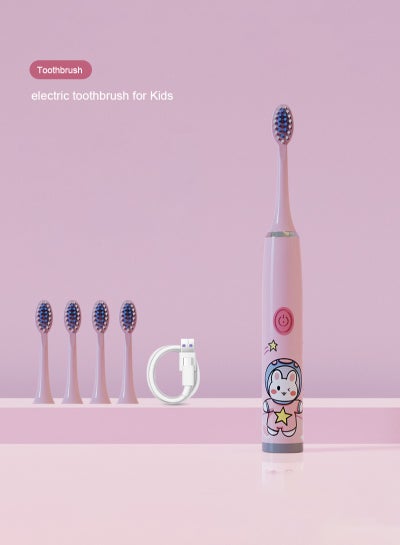 Buy Electric Toothbrush for Kids USB Rechargeable Pink Rabbit in Saudi Arabia