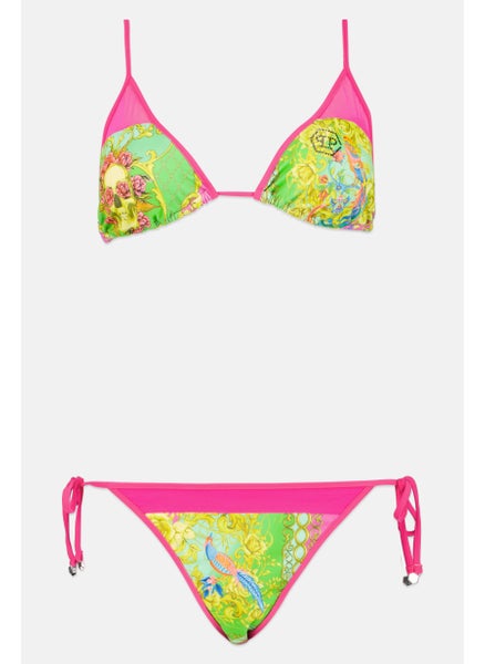 Buy Women 2 Piece Padded Bikini Top And Bottoms Set, Pink/Green Combo in UAE