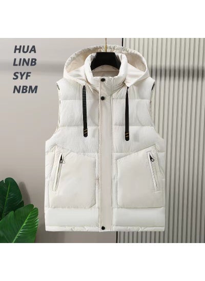 Buy Mens Autumn Winter Cotton Vest Trendy Warm Sleeveless Jacket Creamy-white in Saudi Arabia