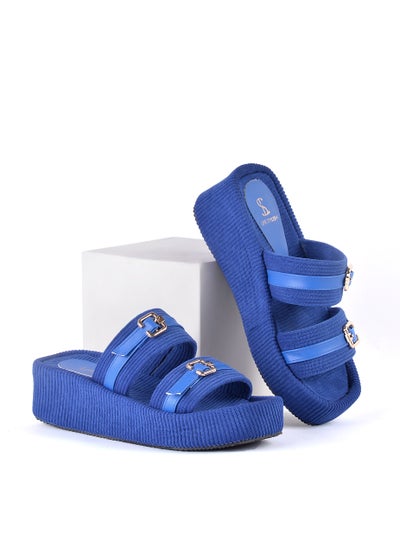 Buy Slipper Heel Cloth Plush S-15 - Blue in Egypt