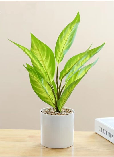 اشتري 1-Piece Artificial Potted Plant Modern Potted Ornament For Table Decoration Polyester Green/White 34x9.5 Centimeter في الامارات