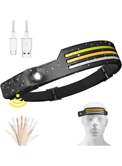 Buy Rechargeable LED Headlamp, 3 LED 1200 Lumens Cob 230°wide Beam Headlight with Motion Sensor Bright 10 Modes Lightweight Waterproof Head Lamp for Camping, Running, Hiking, Fishing in Saudi Arabia