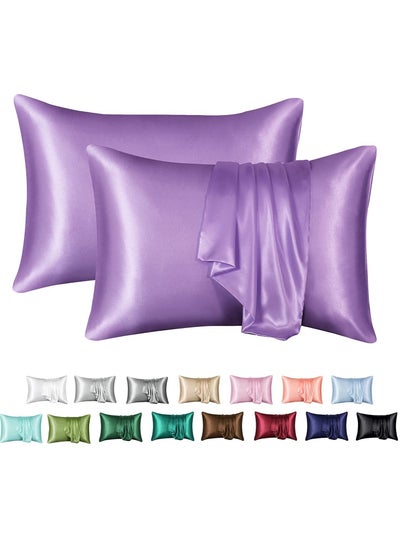 اشتري 2-Piece Simple Solid Colour Silk Satin Pillow Case with Envelope Closure for Hair and Skin Purple 51x76/51x102cm في الامارات