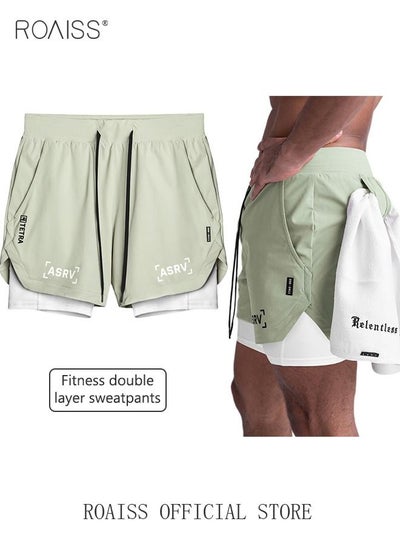 اشتري Five-Point Sports Shorts Fake Two-Piece Quick Drying Double Layer Basketball Pants Anti-Light Running Fitness Summer في الامارات