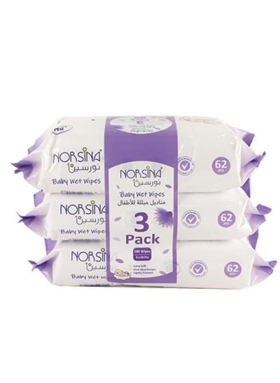 Buy Norsina wet wipes 3 * 62 pcs Count 186pcs in Saudi Arabia