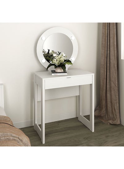 Buy Eldon Dressing Table With Mirror And Drawer Durable Vanity Table Dressing Makeup Desk With Storage Modern Design Bedroom Furniture L 160x45x82 Cm White in UAE