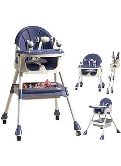 اشتري 5 in 1 Baby High Chair | Newborn Feeding Chair | Adjustable Removable Double Snack Tray (Blue) في مصر