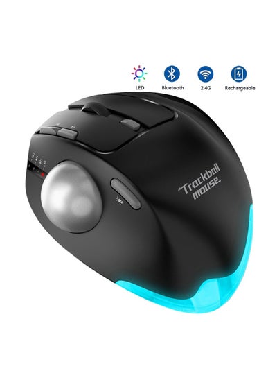 Buy Wireless Bluetooth Trackball Mouse 2.4G RGB Ergonomic Rechargeable Roller Axis Mouse 3 Devices in UAE