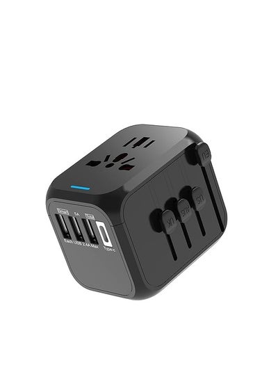 Buy Worldwide Travel Adapter with Type C USB A Port, All-in-one Universal Plug Adapter latest self-resetting fuse International Power Adapter with 3 USB And 1 Type-C for USA EU UK AUS in Egypt