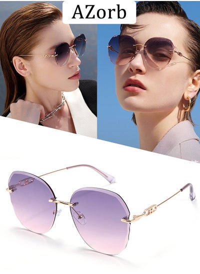 Buy Rimless Sunglasses Women Irregular Iamond-Cut Luxury Sun Glassess for Women Round Sunglass Ladies Eyewear Metal Frame Womens Fashion Eyewear Frameless UV400 Protection Shades Pink in Saudi Arabia