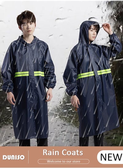 Buy Rain Coats for Adults, Reusable Waterproof Long Rain Jacket with Hoods, Reflective One-Piece Raincoat, Lightweight Long Waterproof Rain Ponchos Windbreaker for Hiking Safety Emergency in Saudi Arabia