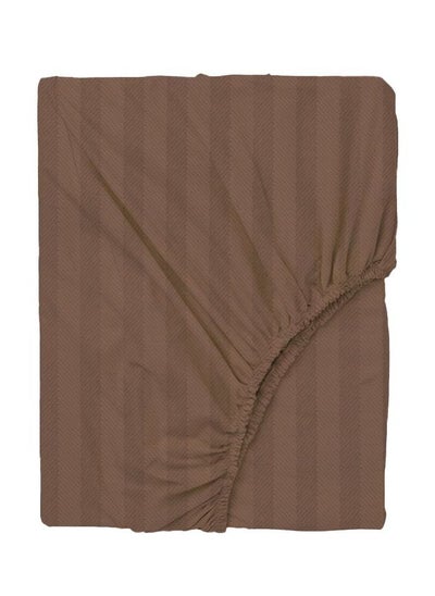 اشتري Tulip (Dark Brown) Single Size Fitted Sheet with 1 cm Satin Stripe (90 x 210 + 30 Cm-Set of 1 Pc) 100% Cotton, Soft and Luxurious Hotel Quality Bed linen-300 TC في الامارات